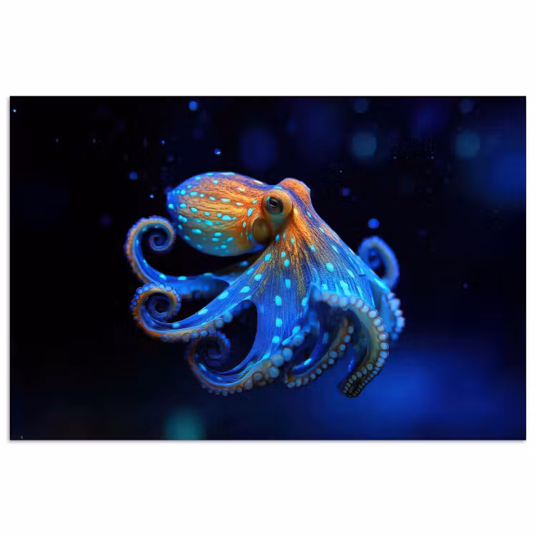 Poster - Octopus - Stippen - Blauw - Zee — 1