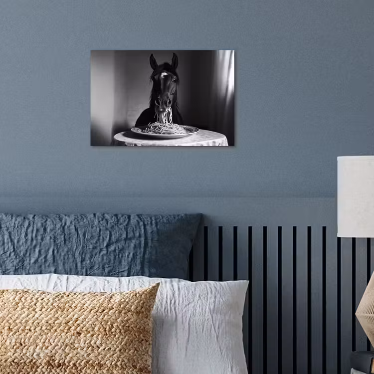 Poster - Paard - Bord - Pasta - Tafelkleed - Zwart Wit - Dieren — 3