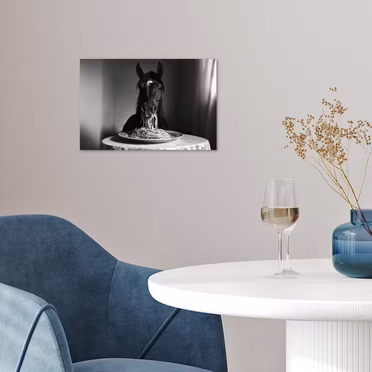 Poster - Paard - Bord - Pasta - Tafelkleed - Zwart Wit - Dieren — 4