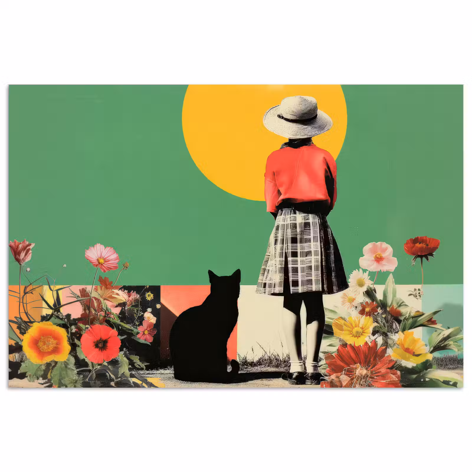 Poster - Retro - Meisje - Kat - Zon — 1