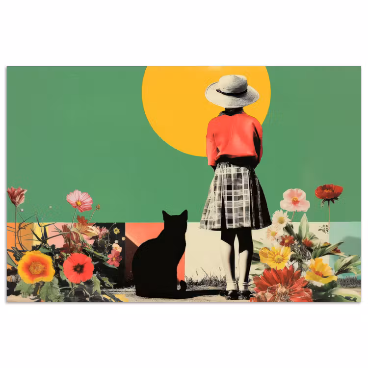 Poster - Retro - Meisje - Kat - Zon — 1