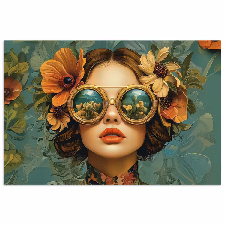 Poster - Vrouw - Bloemen - Vlinders - Natuur - Vintage — 1