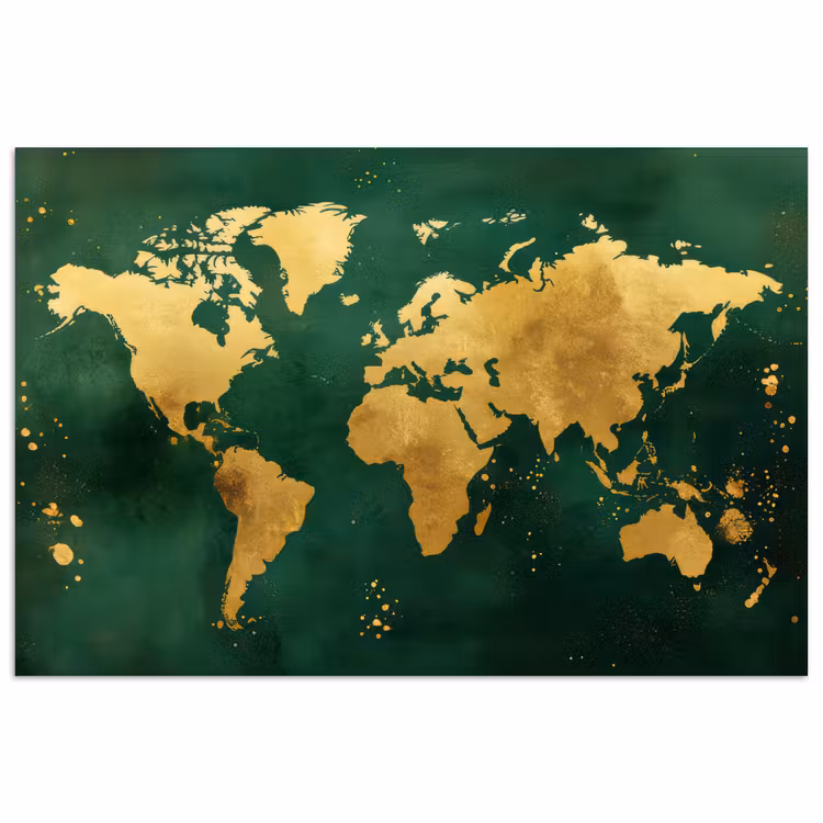 Poster - Wereldkaart - Groen - Goud — 1