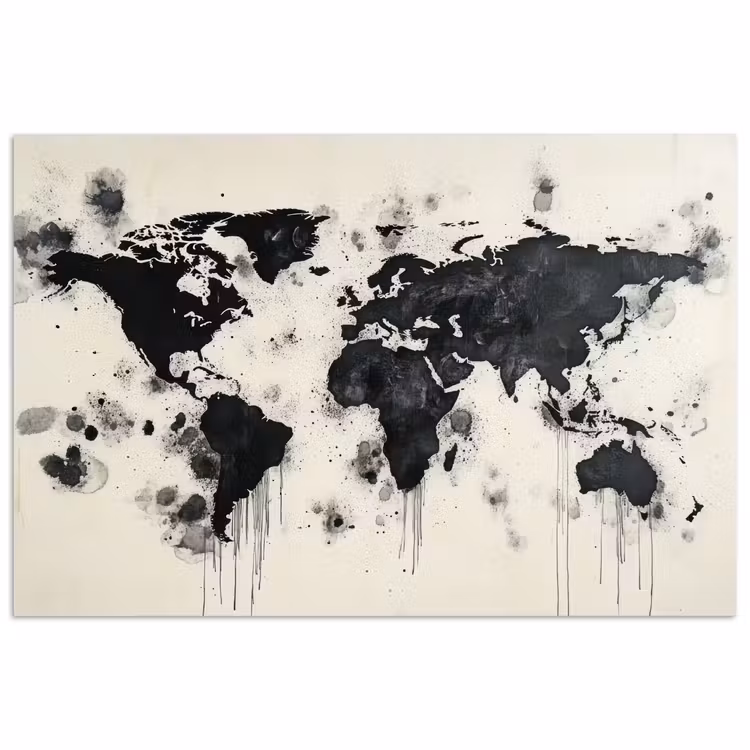 Poster - Wereldkaart - Zwart - Inkt — 1