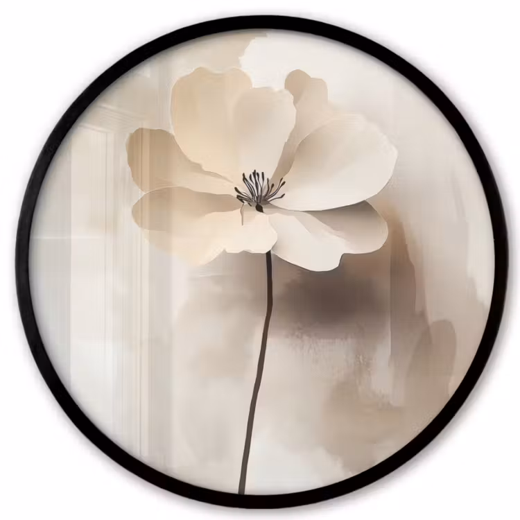Ronde fotolijst - Bloem - Beige - Verf - Schaduw — 1