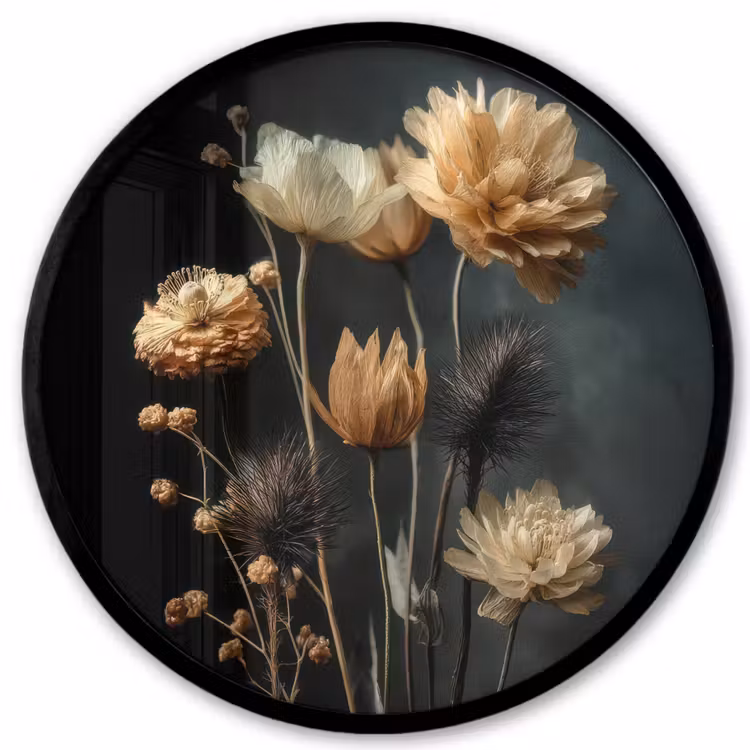 Ronde fotolijst - Boeket - Bloemen - Licht - Zwart — 1