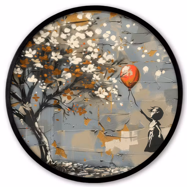 Ronde fotolijst - Boom - Graffiti - Banksy Style - Balloon Girl — 1