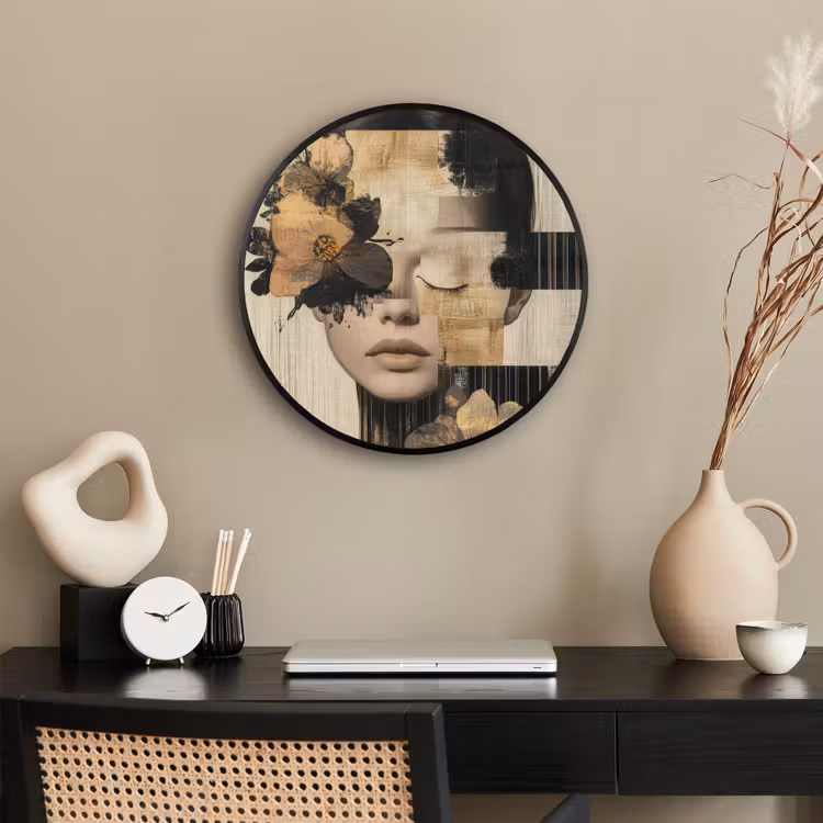 Ronde fotolijst - Gezicht - Bloemen - Zwart - Vrouw — 3