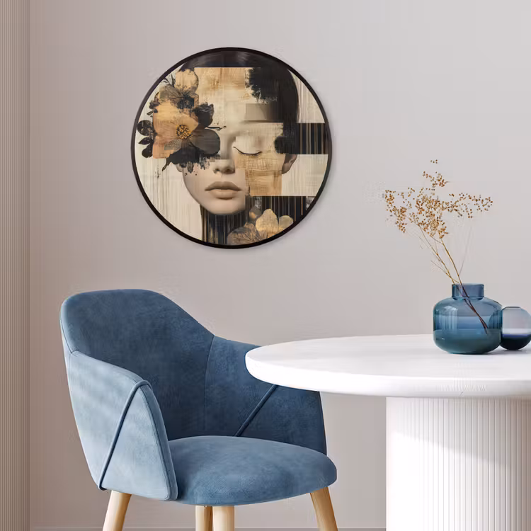 Ronde fotolijst - Gezicht - Bloemen - Zwart - Vrouw — 4