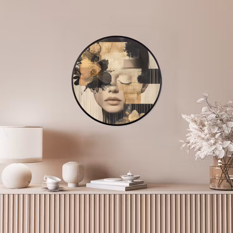 Ronde fotolijst - Gezicht - Bloemen - Zwart - Vrouw — 5