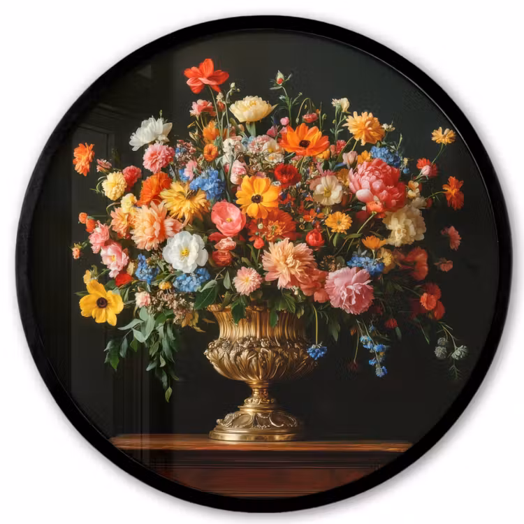 Ronde fotolijst - Goud - Bloemen - Kleuren - Vaas — 1