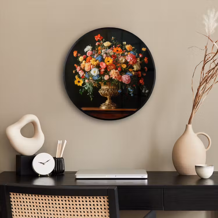 Ronde fotolijst - Goud - Bloemen - Kleuren - Vaas — 3