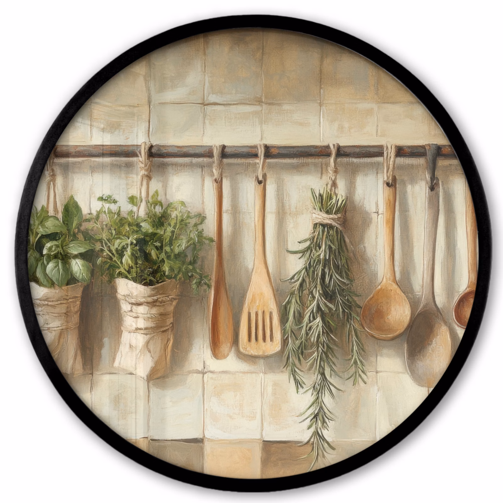 Ronde fotolijst - Hout - Keukengerei - Stilleven - Tegels — 1