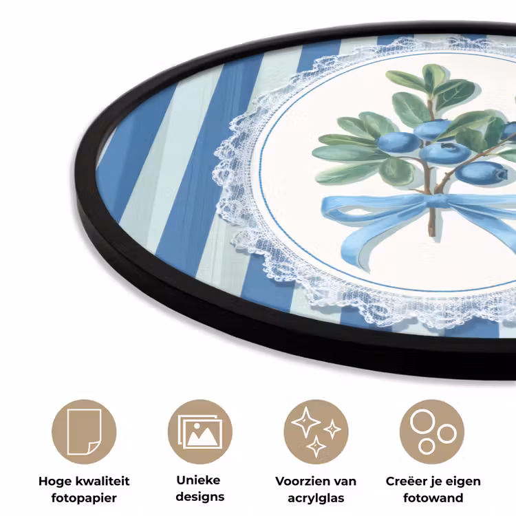 Ronde fotolijst - Illustratie - Bessen - Blauw - Strepen — 2