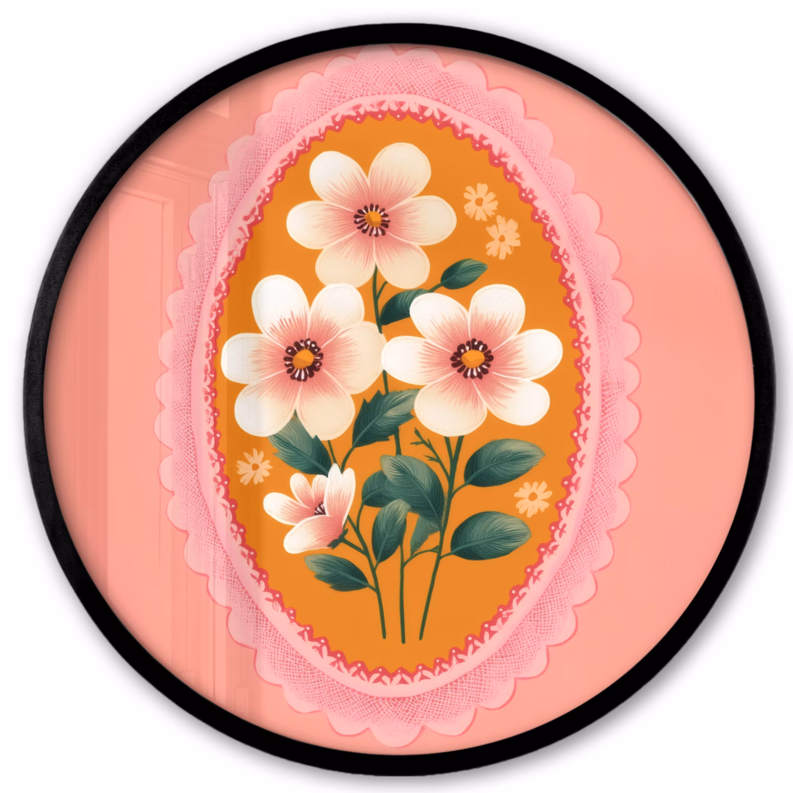 Ronde fotolijst - Illustratie - Bloemen - Rand - Roze — 1