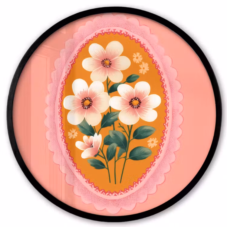 Ronde fotolijst - Illustratie - Bloemen - Rand - Roze — 1