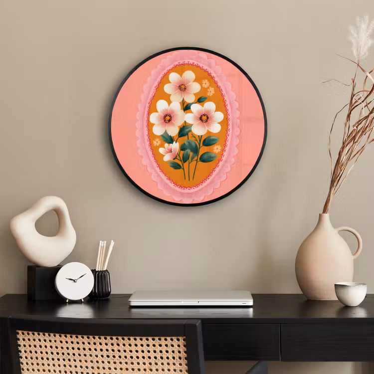Ronde fotolijst - Illustratie - Bloemen - Rand - Roze — 3