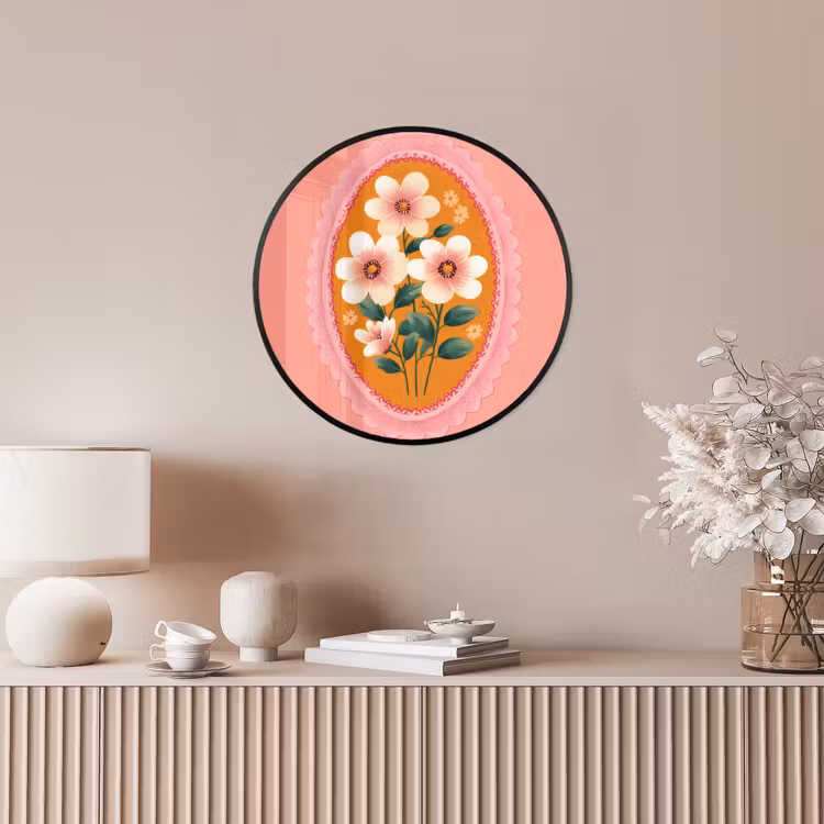 Ronde fotolijst - Illustratie - Bloemen - Rand - Roze — 5