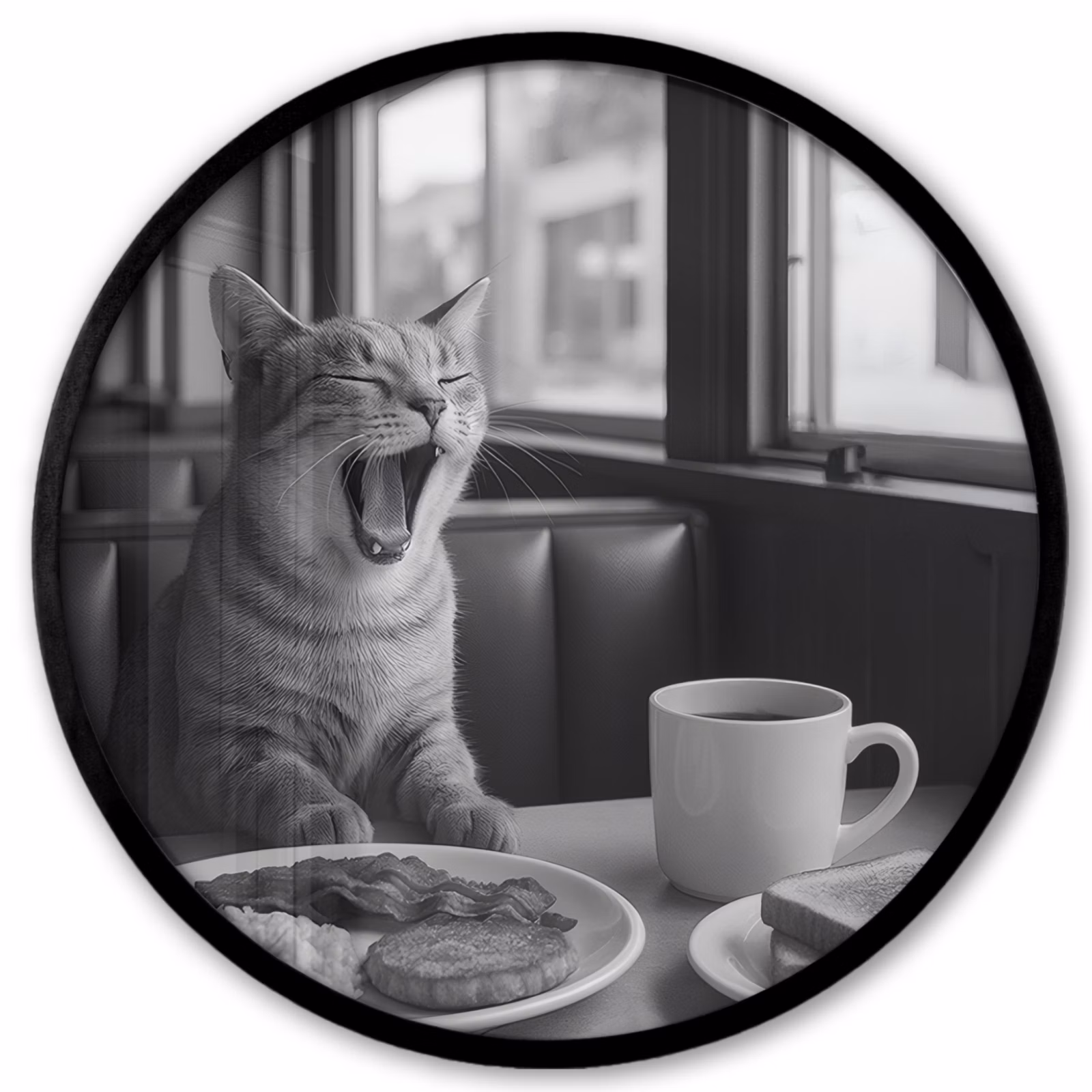 Ronde fotolijst - Kat - Koffie - Brood - Zwart — 1
