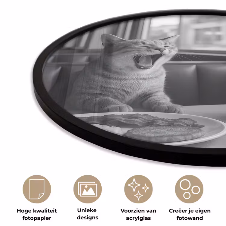 Ronde fotolijst - Kat - Koffie - Brood - Zwart — 2