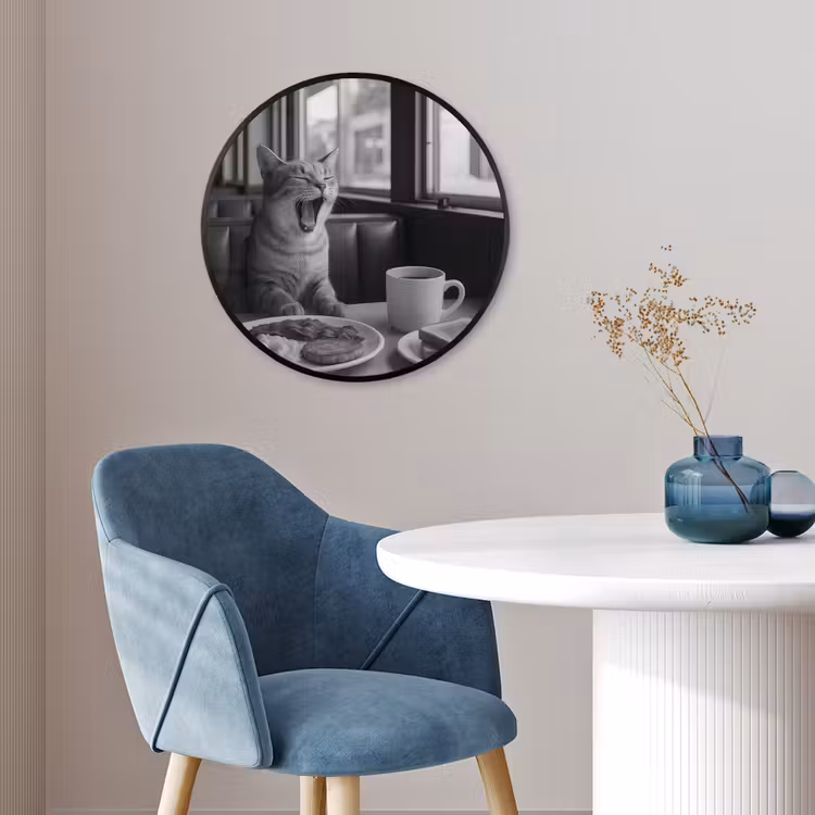 Ronde fotolijst - Kat - Koffie - Brood - Zwart — 4