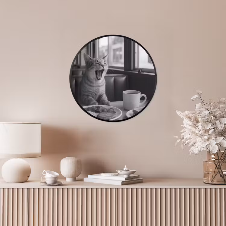 Ronde fotolijst - Kat - Koffie - Brood - Zwart — 5