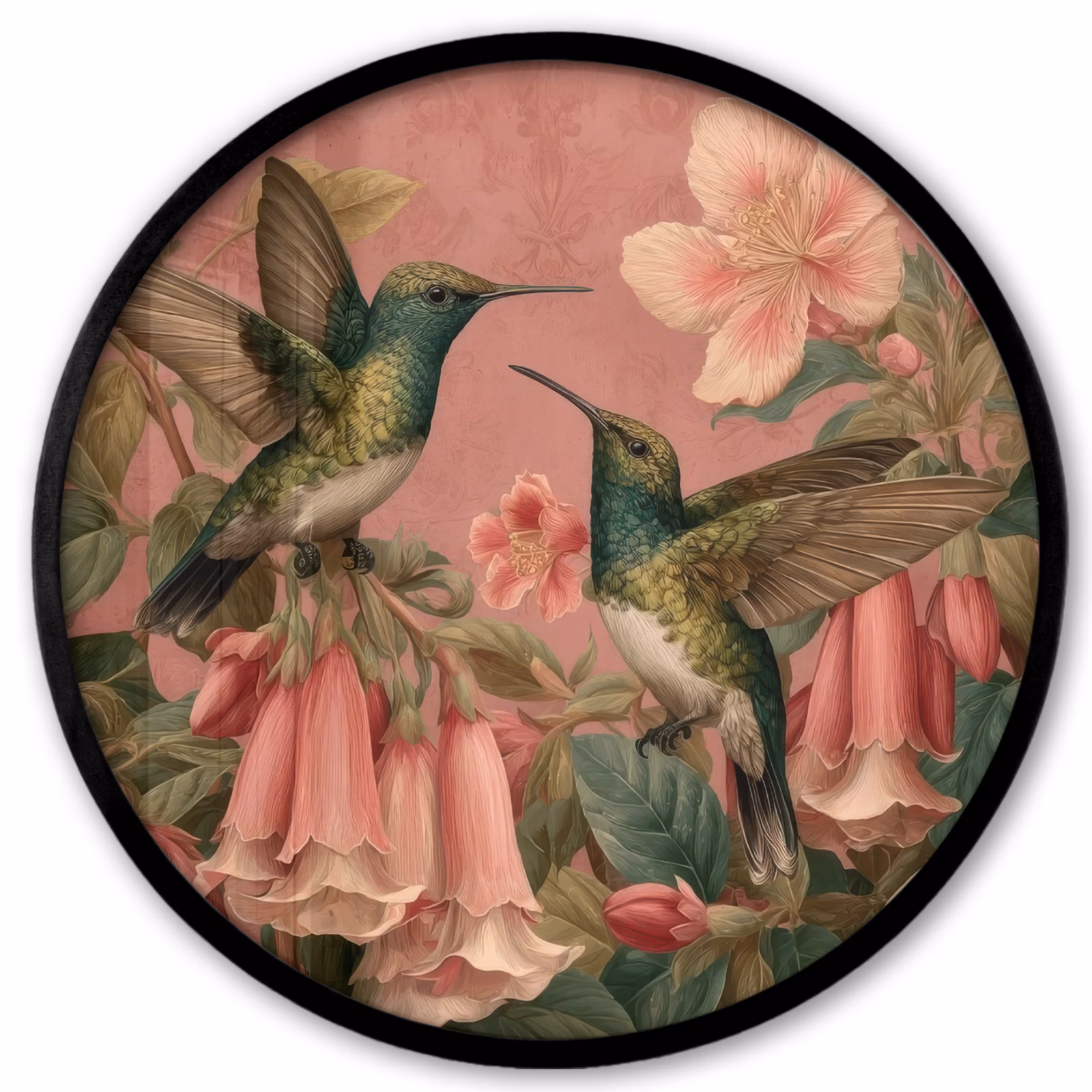 Ronde fotolijst - Kolibries - Bloemen - Groen - Roze — 1