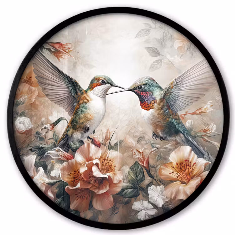 Ronde fotolijst - Kolibrie - Vogels - Bloemen - Natuur — 1