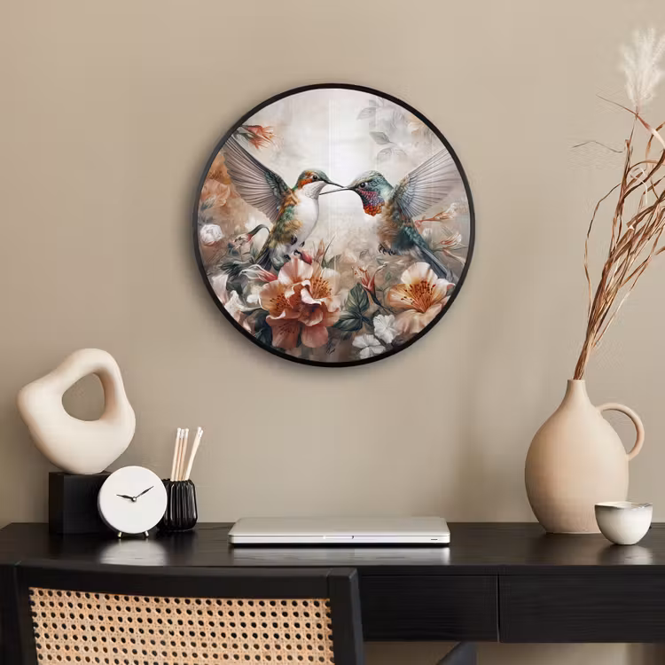 Ronde fotolijst - Kolibrie - Vogels - Bloemen - Natuur — 3