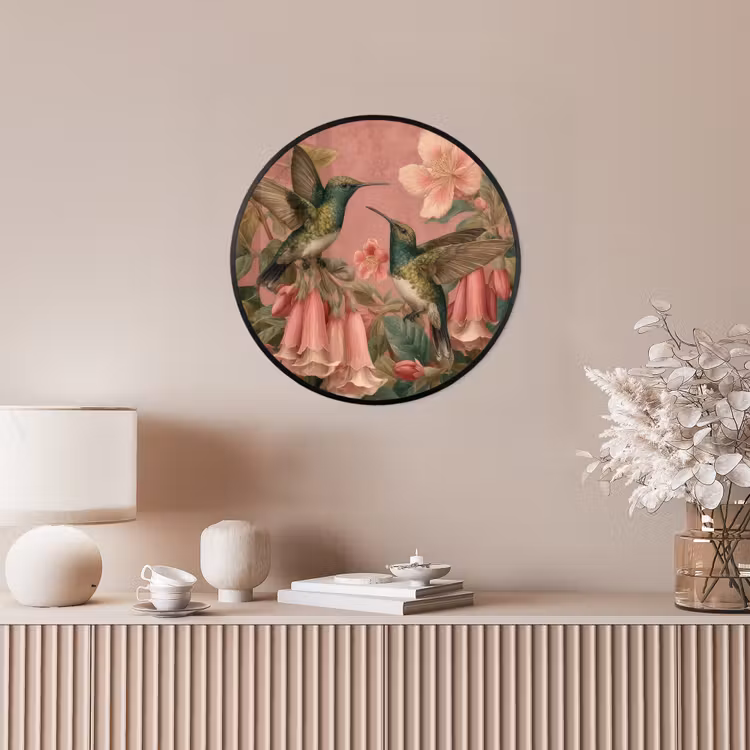 Ronde fotolijst - Kolibries - Bloemen - Groen - Roze — 5