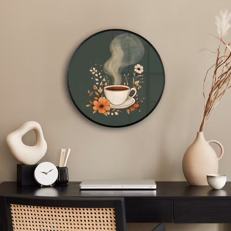 Ronde fotolijst - Kop - Bloemen - Groen - Koffie — 3