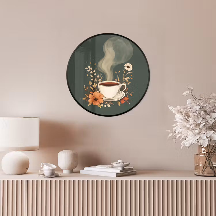 Ronde fotolijst - Kop - Bloemen - Groen - Koffie — 5