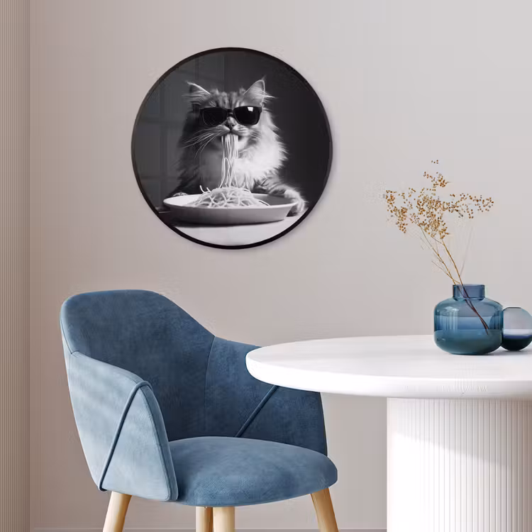 Ronde fotolijst - Langharige kat - Zonnebril - Spaghetti - Humor - Zwart - wit — 4