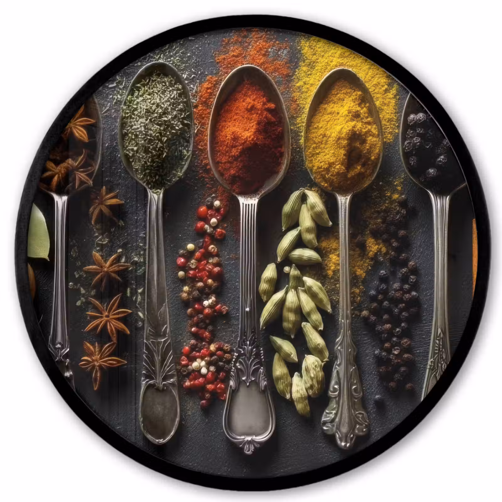 Ronde fotolijst - Lepels - Specerijen - Kaneel - Chili — 1