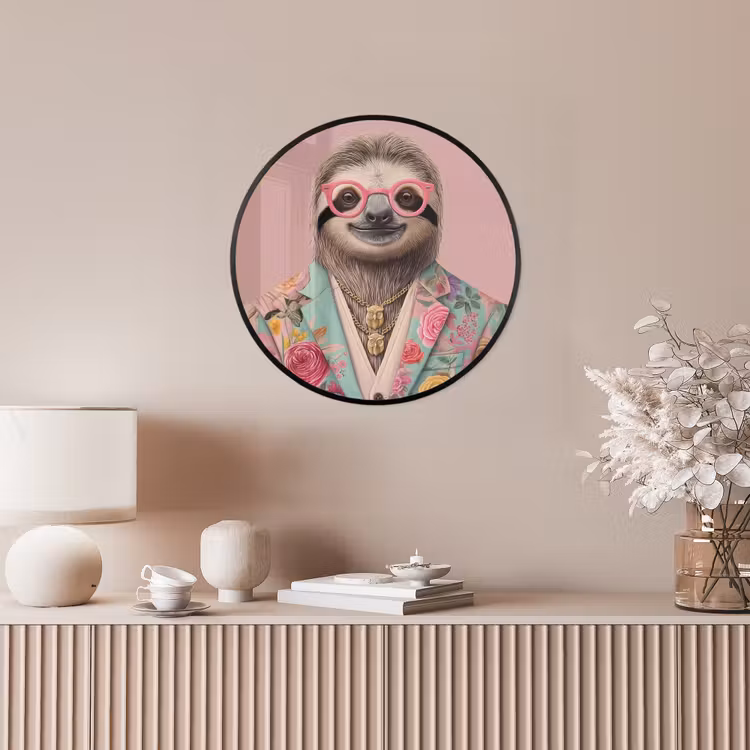 Ronde fotolijst - Luiaard - Bloemenprint - Bril - Roze — 5