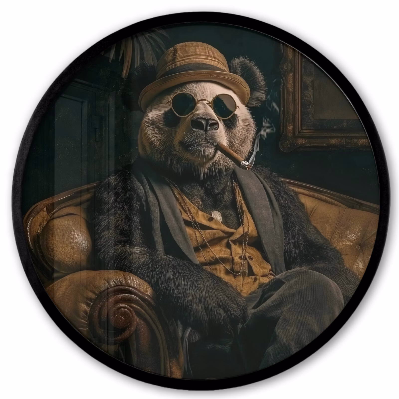 Ronde fotolijst - Panda - Hoed - Bril - Pak — 1