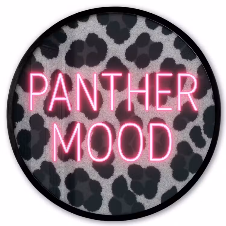 Ronde fotolijst - Panterprint - Zwart - Neonletters - Roze — 1