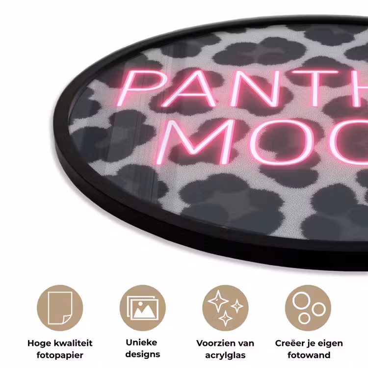 Ronde fotolijst - Panterprint - Zwart - Neonletters - Roze — 2