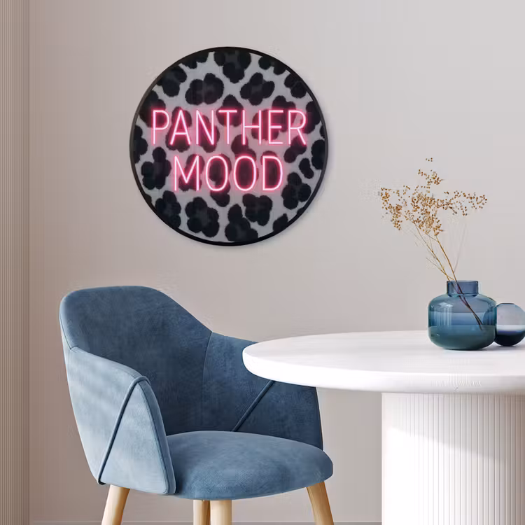 Ronde fotolijst - Panterprint - Zwart - Neonletters - Roze — 4