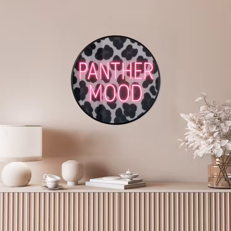Ronde fotolijst - Panterprint - Zwart - Neonletters - Roze — 5