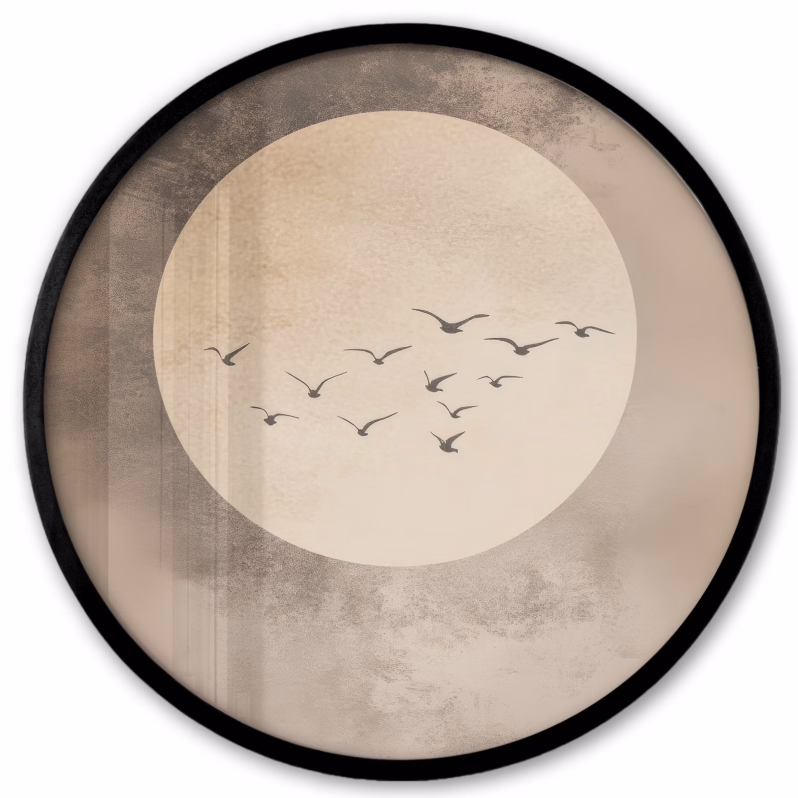 Ronde fotolijst - Vogel - Beige - Japandi — 1