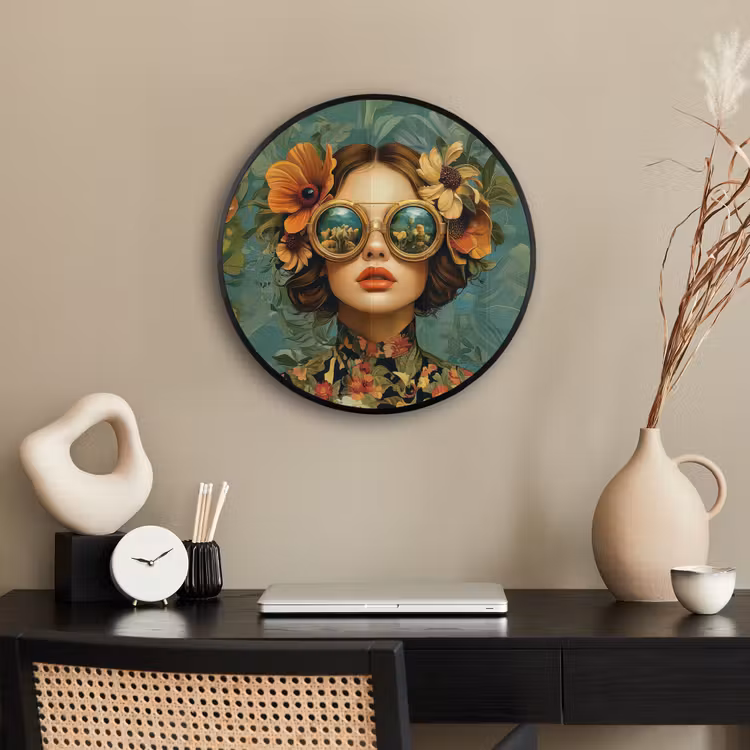Ronde fotolijst - Vrouw - Bloemen - Vlinders - Natuur - Vintage — 3