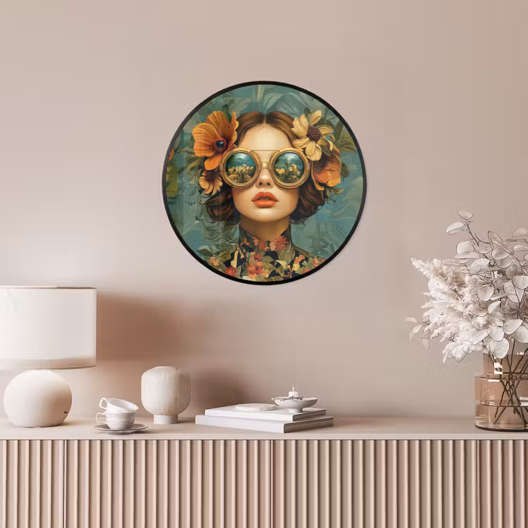 Ronde fotolijst - Vrouw - Bloemen - Vlinders - Natuur - Vintage — 5
