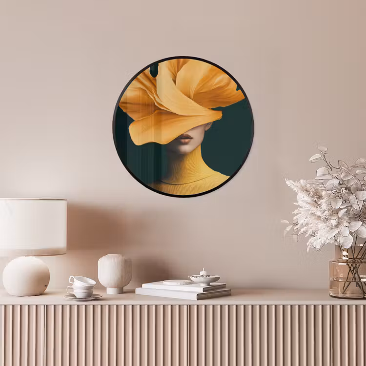 Ronde fotolijst - Vrouw - Hoed - Geel — 5