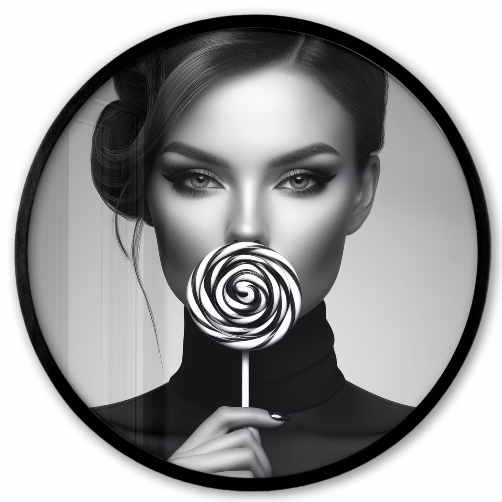 Ronde fotolijst - Vrouw - Lolly - Zwart — 1