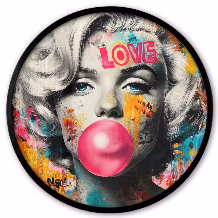Ronde fotolijst - Vrouw - Kauwgom - Graffiti - Neonkleuren — 1