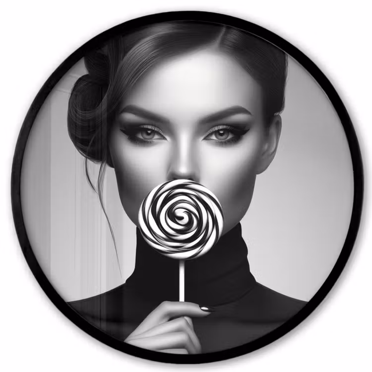 Ronde fotolijst - Vrouw - Lolly - Zwart — 1
