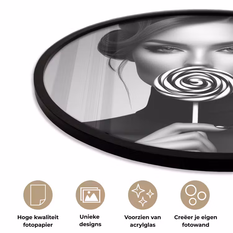 Ronde fotolijst - Vrouw - Lolly - Zwart — 2