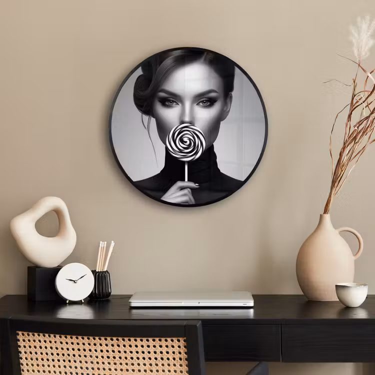 Ronde fotolijst - Vrouw - Lolly - Zwart — 3