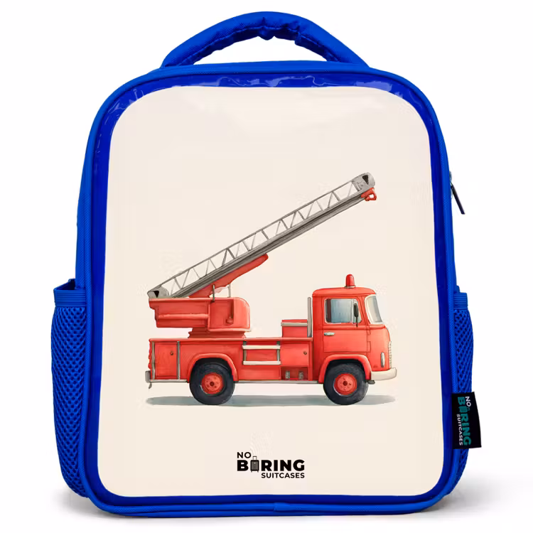 Rugzak kind met naam - Blauw Brandweerwagen - Getekend - Rood — 1